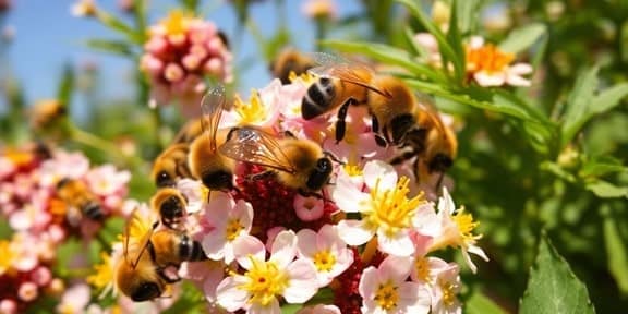 Bees pollinating flowers
