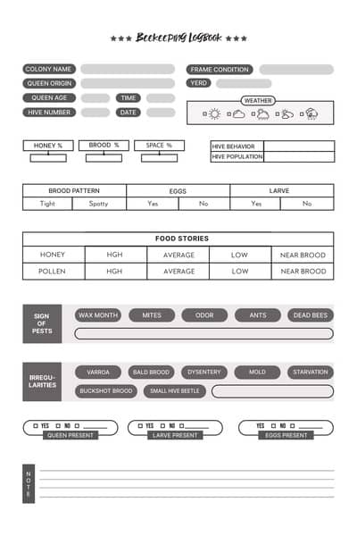 Beekeeping Log Book: Beekeeper Journal Beehive Inspection